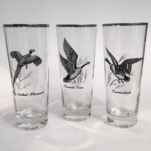 GUC Vintage SET of 3 Federal Glass 'Sportsman' 12 oz Game Bird Pilsner Glasses